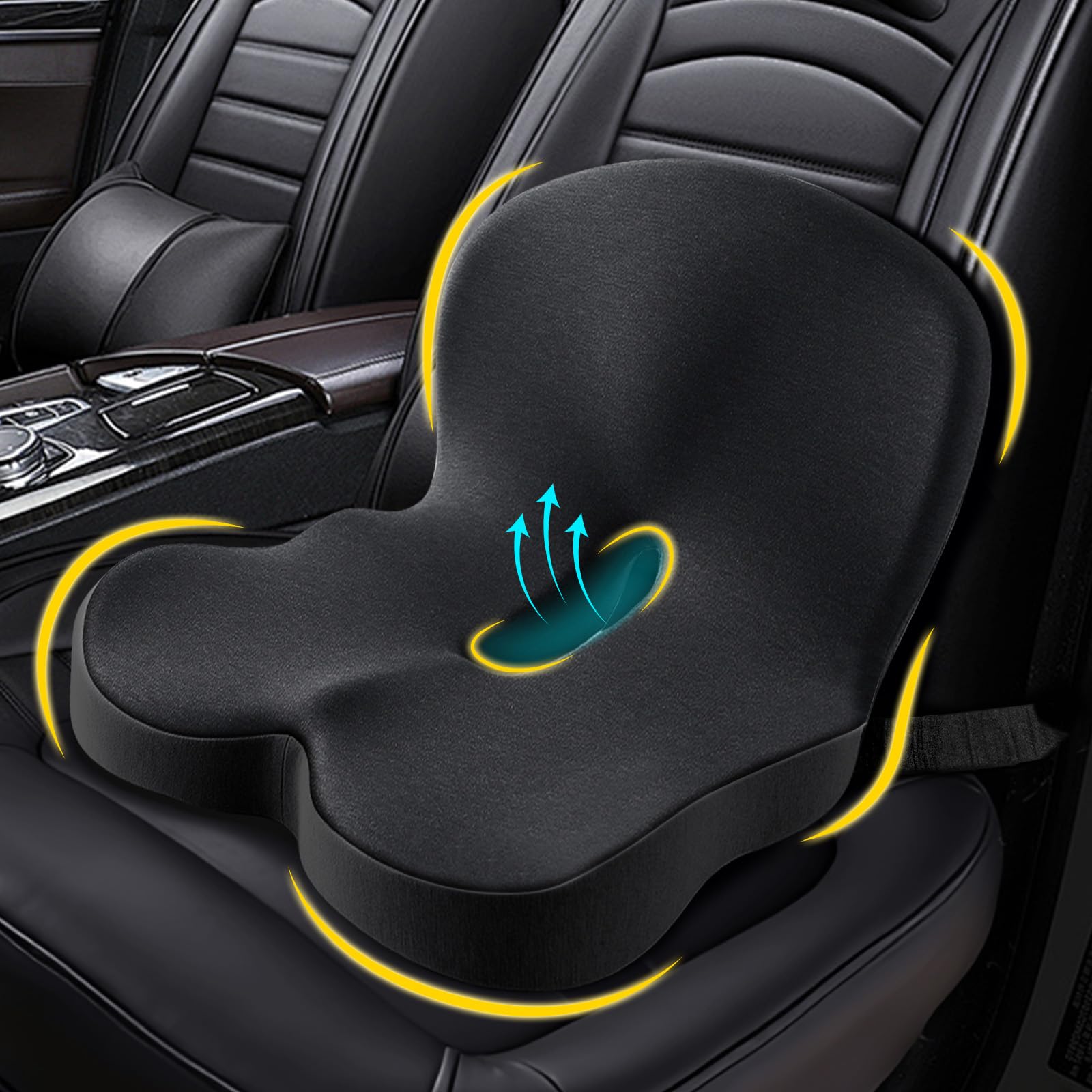Memory Foam Seat Cushion, Office Chair Cushions with Adjustable Strap, Ergonomic Back Lumbar Support for Long Drives