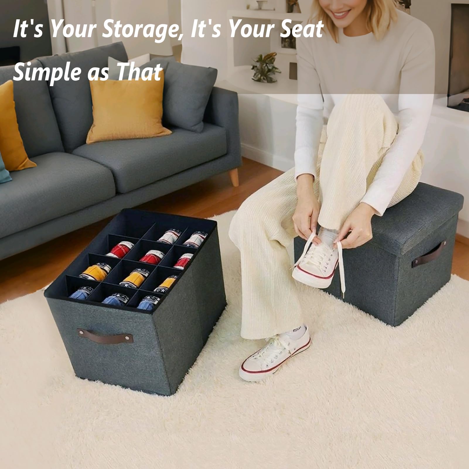Adjustable Dividers Storage Ottoman Shoe Organiser Box for Closet,2 Pack