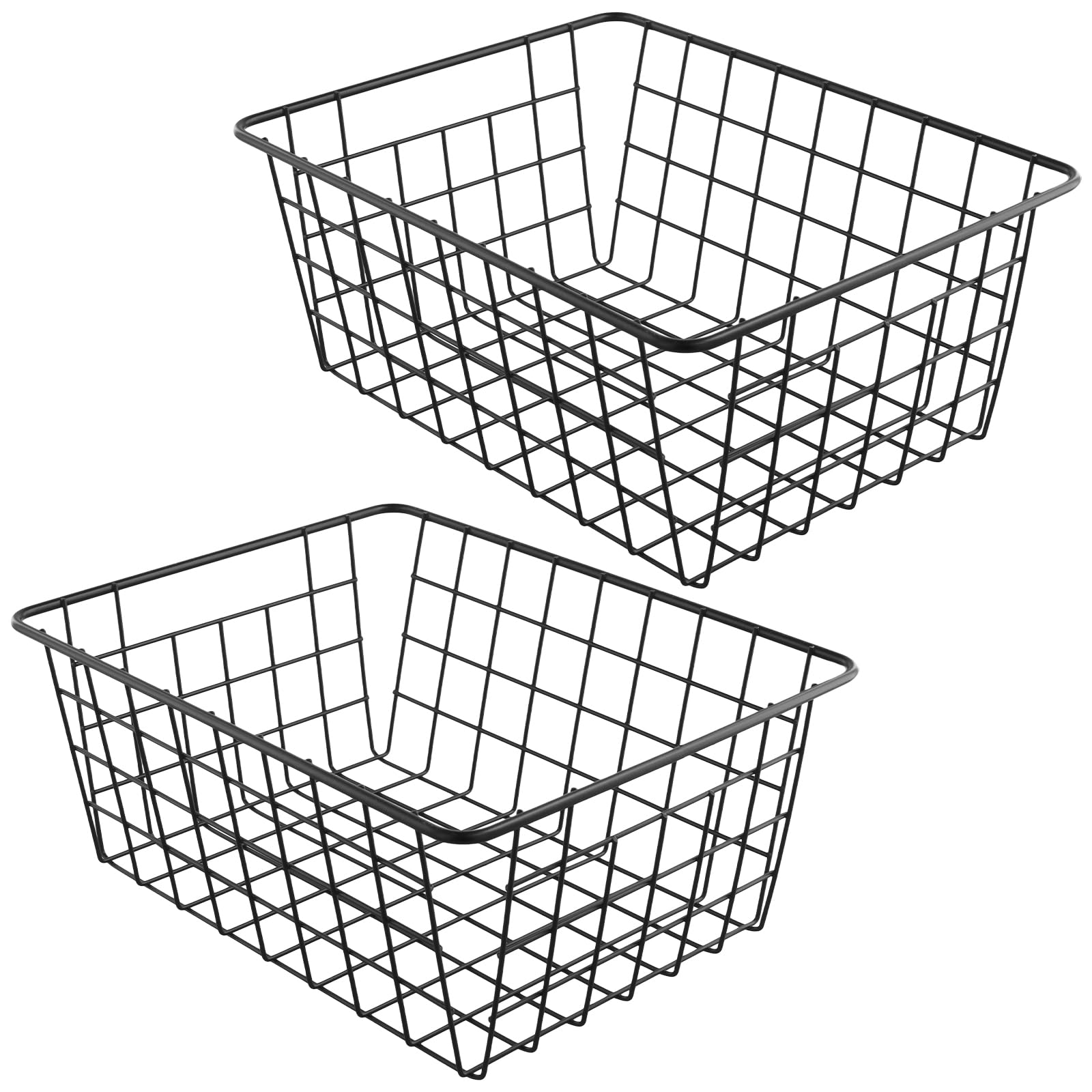 PINGEUI 2 Pack Metal Wire Storage Baskets, 28x22x12cm Black Wire Basket Freezer Storage Organizer Pantry with Handles for Kitchen Cabinet, Pantry