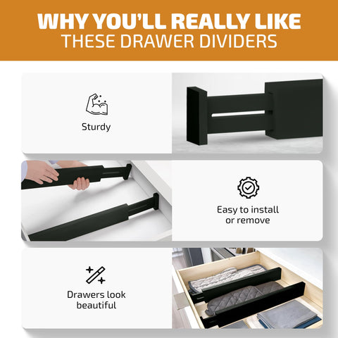 4 Pack Drawer Dividers Bamboo 2.6" High, 16-22" Adjustable Drawer Organizers for Clothes