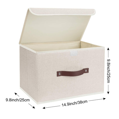 TYEERS Collapsible Storage Box with Lid, Fabric Storage Box for Clothes, Wardrobe Storage, 38x25x25 cm, Set of 3, Beige