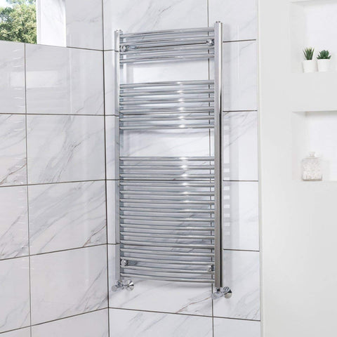Warmehaus Curved Heated Bathroom Towel Rail Radiator 1200x600 Chrome
