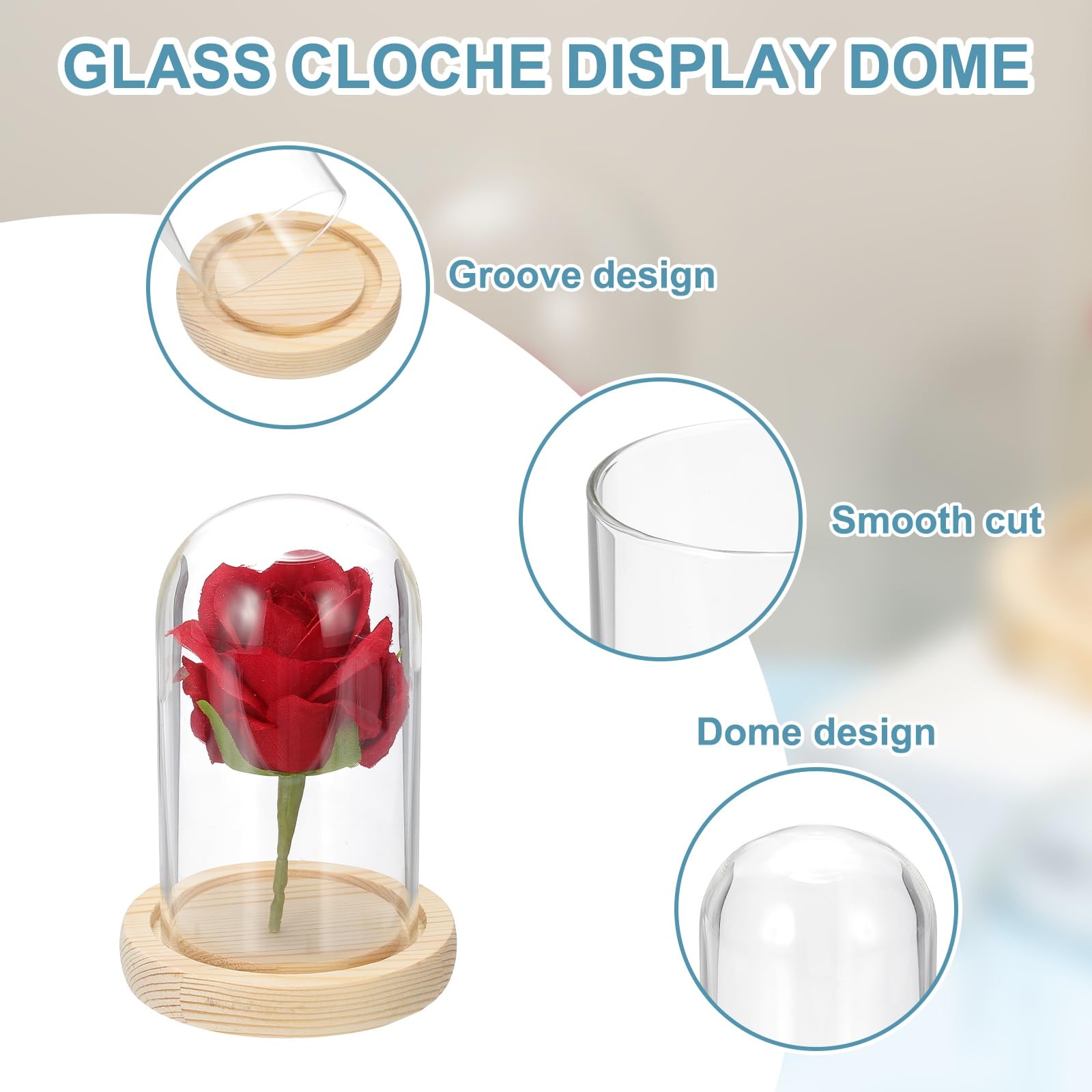 sourcing map Glass Cloche Display Dome, 4.7" x 2.7" Glass Dome Display Case Wood Base Tabletop Jar Case Decorative Bell Jar for Plant Home Decor