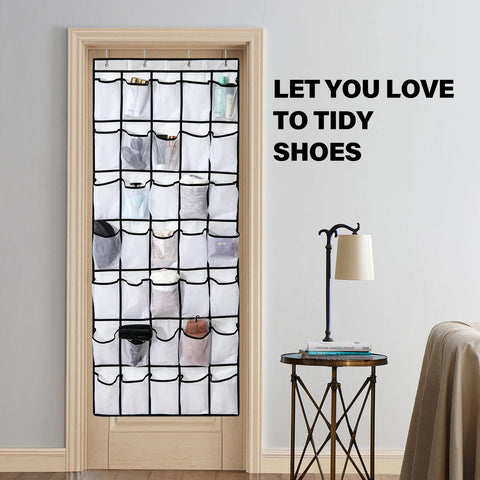 35-Pocket Over The Door Shoe Organizer - Mesh Pockets Shoe Holder Rack With 4 Metal Hooks