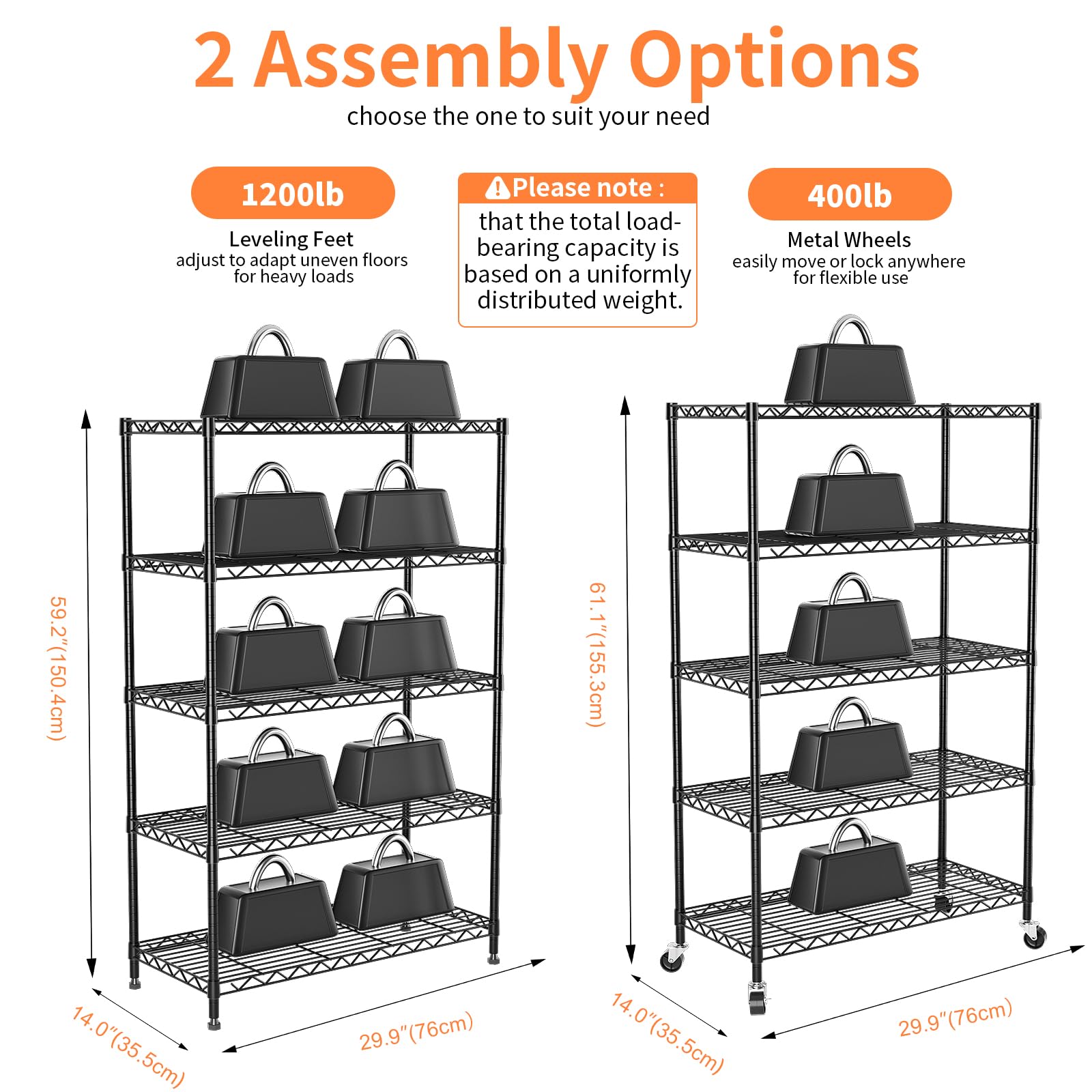 VANZBON 6-Tier Wire Shelving, Wire Shelving Unit (Black, 5-tier)