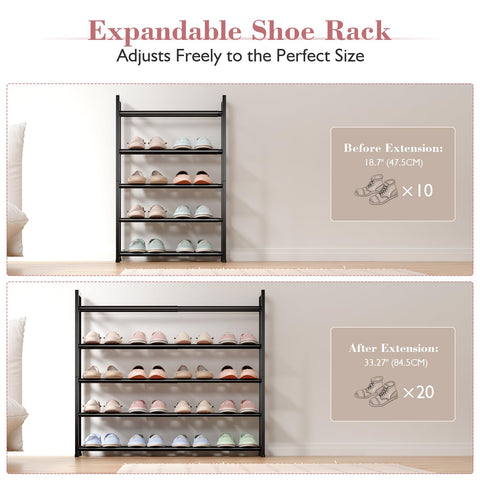 Bumusty 5 Tier Expandable Shoe Rack, Black
