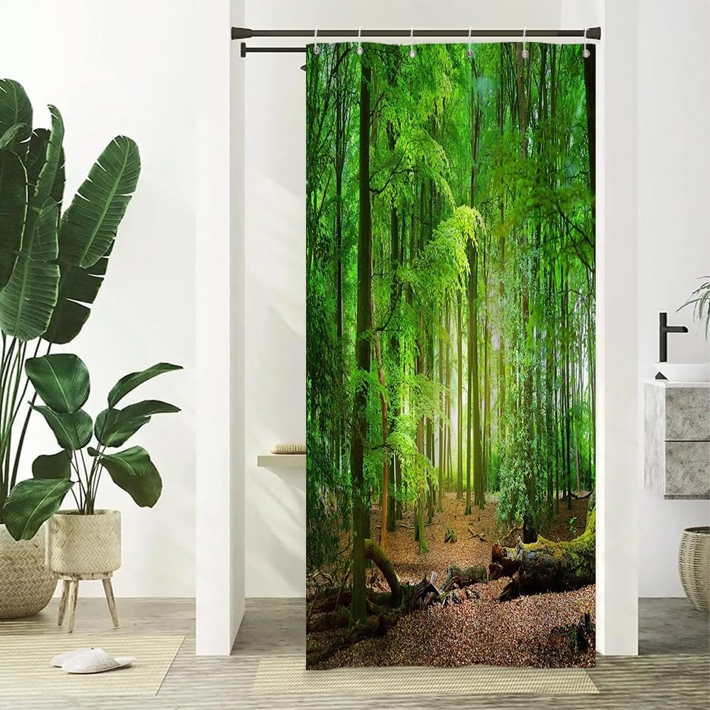 Xiaoterna Spring Shower Curtain Nature Landscape 3D Scenery Bathroom Curtain Deciduous Forest Bathroom Curtain Tropical Rainforest Shower Curtain