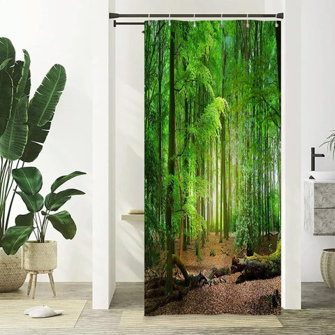 Xiaoterna Spring Shower Curtain Nature Landscape 3D Scenery Bathroom Curtain Deciduous Forest Bathroom Curtain Tropical Rainforest Shower Curtain