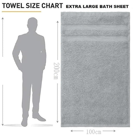 LoomTrove Pack of 2 Extra Large Jumbo Bath Sheets 100 x 200 cm 100% Egyptian Combed Cotton XL Towels Quick Dry Big Bath Sheet Super Soft Hotel