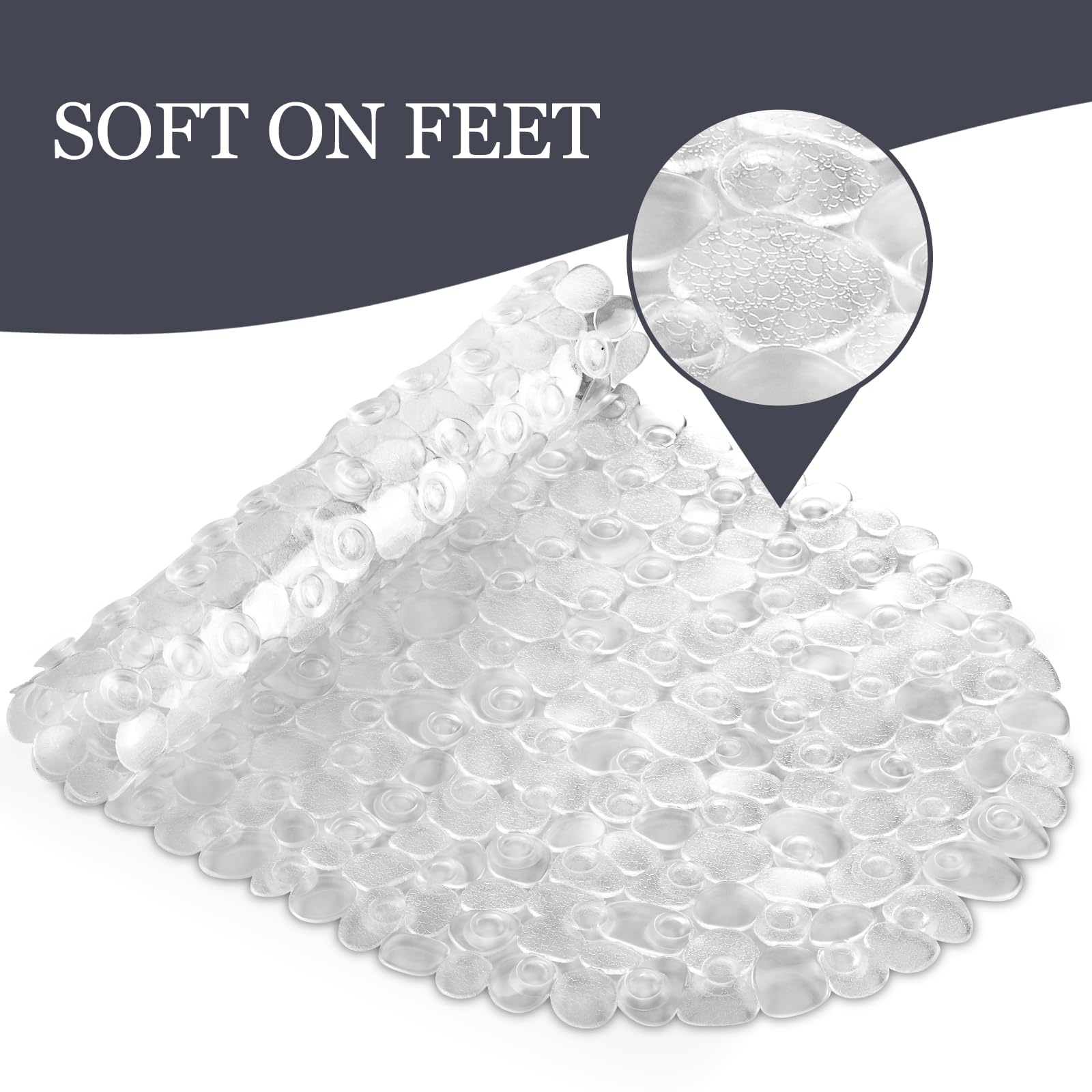 DOPROP Clear Pebbles Non Slip Shower Mats for Inside Shower Anti Mould Bath Mats for Bathroom Accessory with Suction Cups Holes Washable Safety Oval