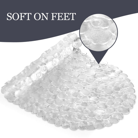 DOPROP Clear Pebbles Non Slip Shower Mats for Inside Shower Anti Mould Bath Mats for Bathroom Accessory with Suction Cups Holes Washable Safety Oval