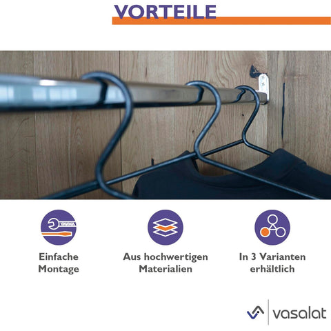 extendable wardrobe tube, 40 - 60 cm, telescopic rod, sturdy niche rod, clothes rail
