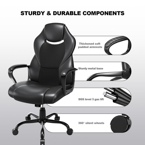 BASETBL Office Chair for Home Office, Ergonomic Computer Chair Executive Chair Swivel Gaming Lumbar Support High Back PU Leather Adjustable Height