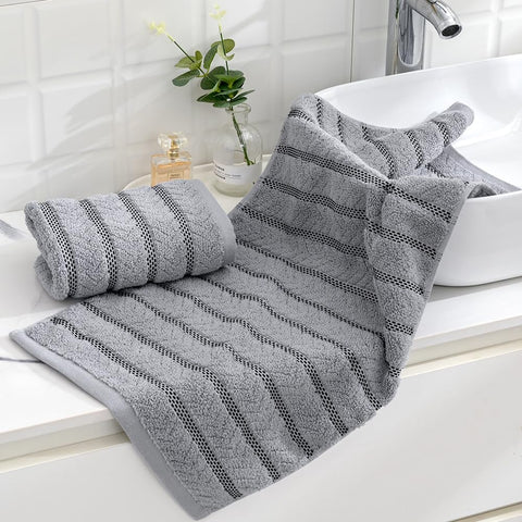 sense gnosis Light Grey Jacquard Ribbed Striped Decorative Hand Towel Luxury Soft Absorbent 100% Cotton Bathroom 2 PC Hand Towel Set 13 x 29 Inch