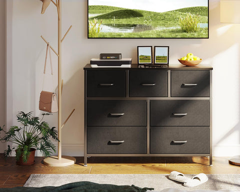 Coleshome Chest of Drawers Bedroom with 7 Drawers, Fabric Drawers, Black