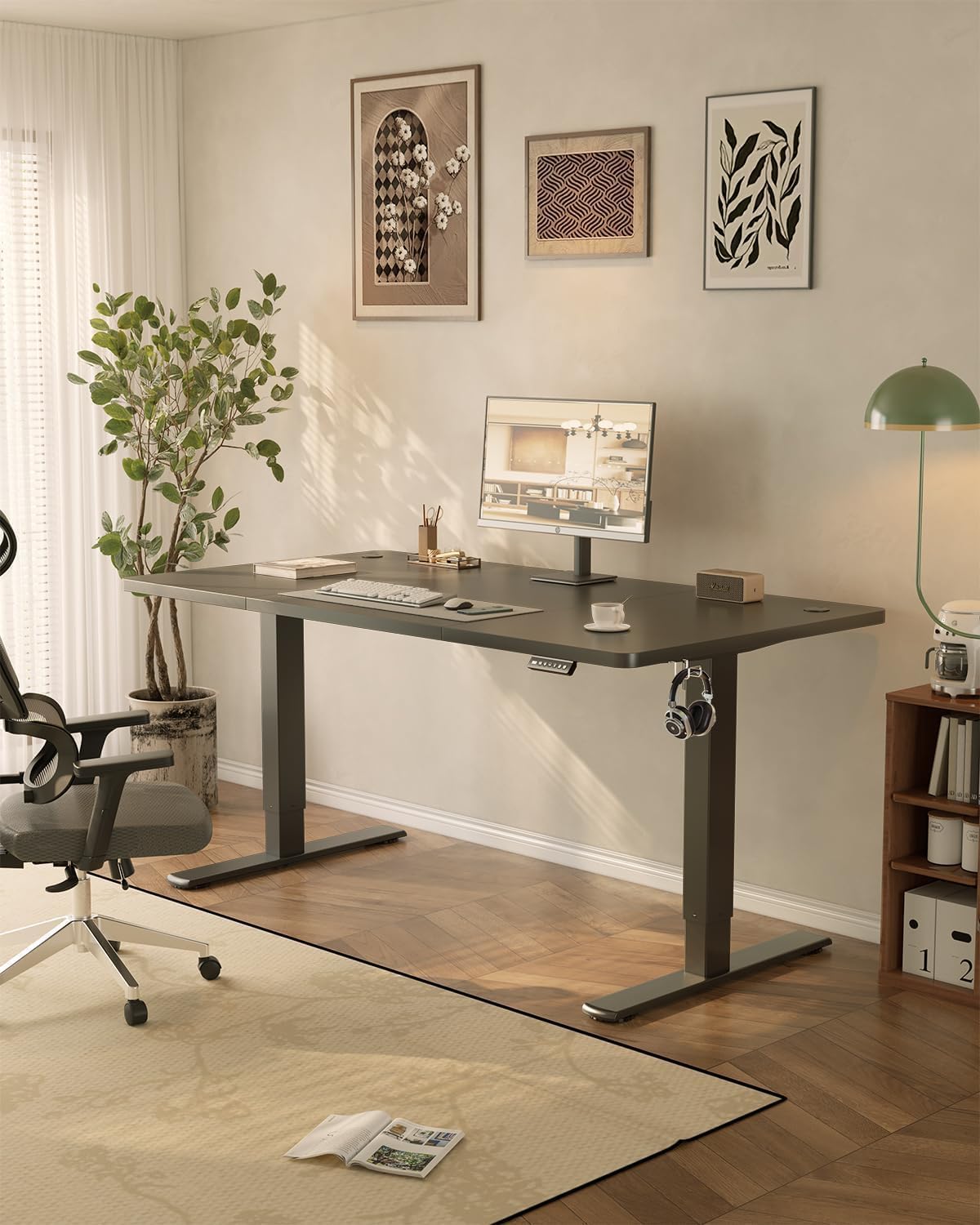 JUMMICO 160x70cm Electric Standing Desk with USB Charging Height Adjustable Desk with Sedentary Reminder Stand Up Desk with Splice Board for Home