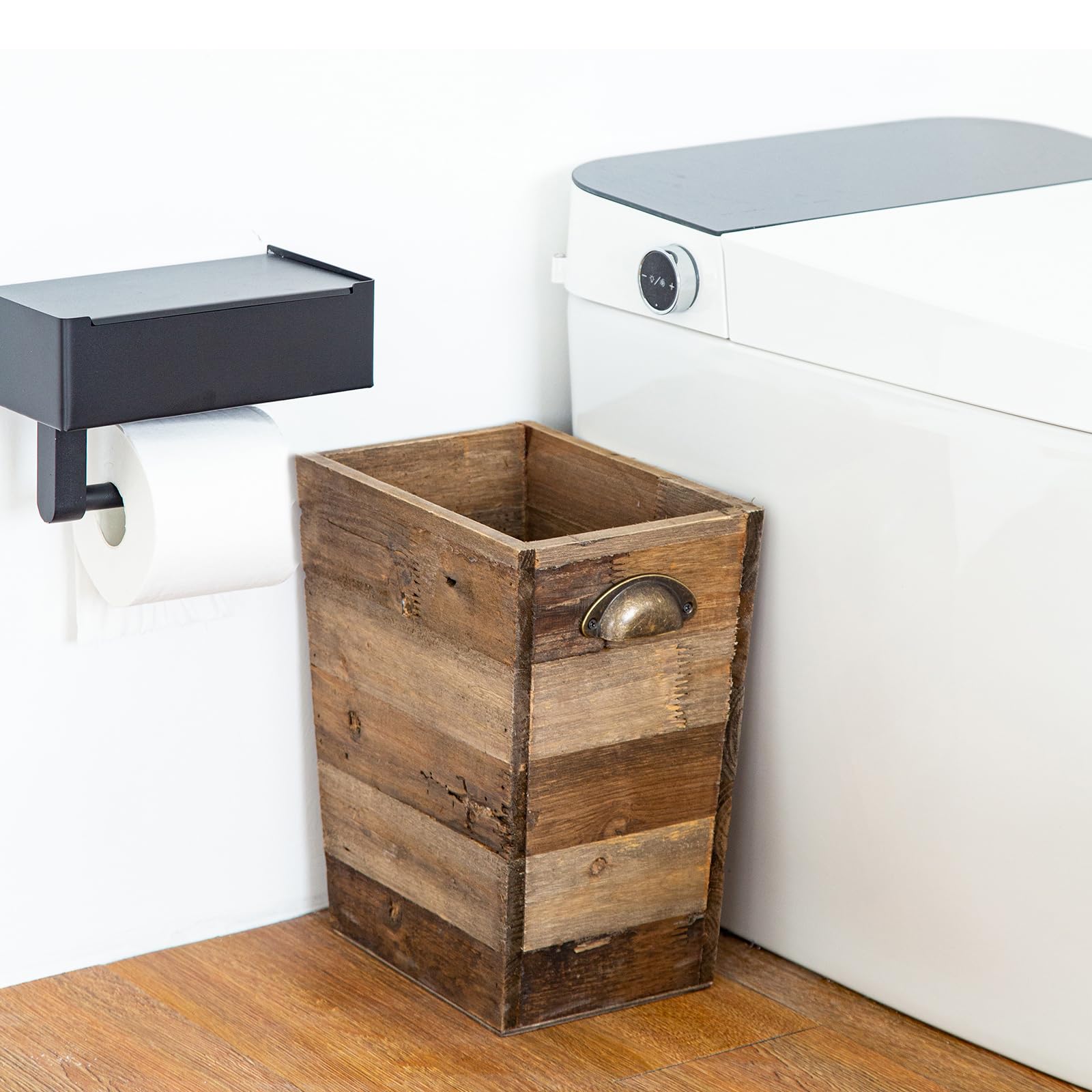 Venalys Small Wooden Waste Paper Bin Trash Can, Farmhouse Decorative Garbage Can Wastebasket