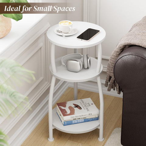Yuede Round Side Table, 3 Tier Slim Round Coffee Table, Small End Table with Storage Shelf, Bedside Table, for Living Room, Bedroom, Small Space