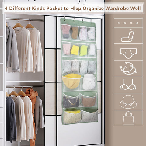 18 Pockets Over Door Storage Organiser,Back of Door Hanging Pocket for Shoes,Sock,Underwear,Hat,Handbag,Cleaning Supply,Toiletry,Behind Door Storage