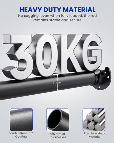 Wardrobe Rail, 43 to 135 CM Stepless Adjustable Metal Rails To Hanging Clothes, 3.3 CM Heavy Duty Wardrobe Rails and Fittings for Closet Wardrobes