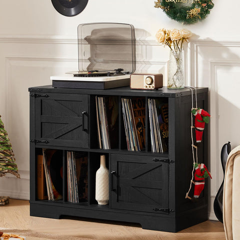 LELELINKY Record Player Stand with Storage, 1m Farmhouse Vinyl Cabinet