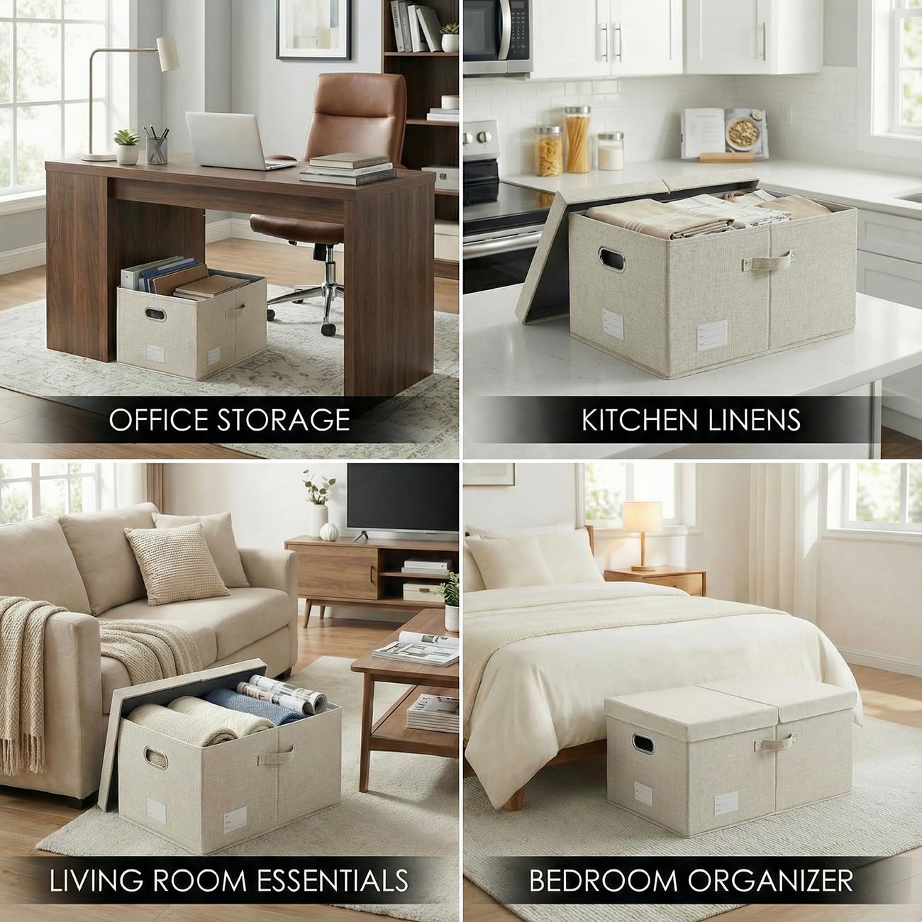 Prandom Storage Boxes with Lids Extra Large,58x40x30cm,Beige[3-Pack]