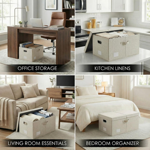 Prandom Storage Boxes with Lids Extra Large,58x40x30cm,Beige[3-Pack]