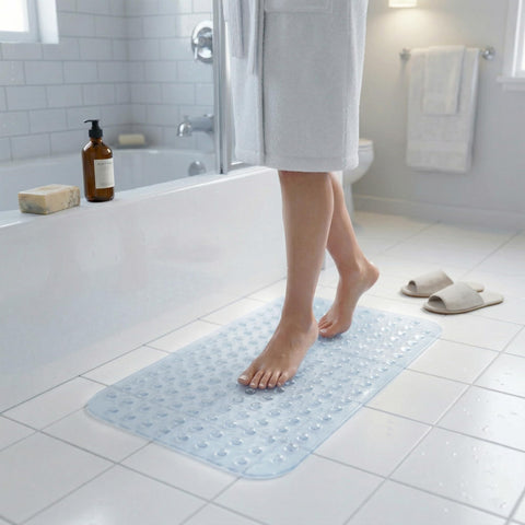 Rugs Haven Shower Bath Mats Non Slip - Quick Dry Anti Mould & Mildew Rubber Bathmat with Strong Suction Cups and Drain Holes for Bathtub and Bathroom