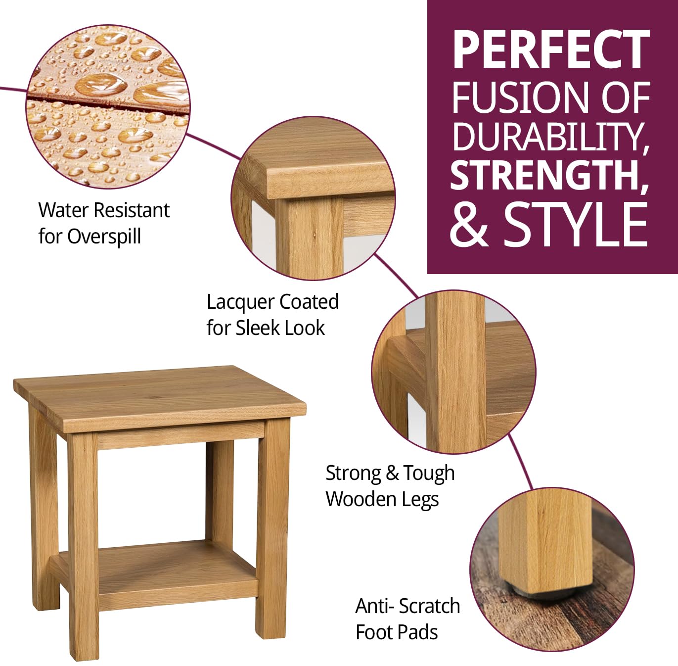 Hallowood Furniture Waverly Oak Small Table, Light Oak Side Table Set of 2, Console Table, Solid Wooden Coffee Table for Living Room, Bedside Table