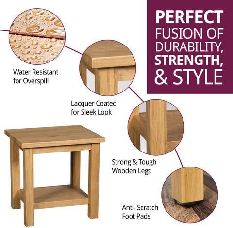 Hallowood Furniture Waverly Oak Small Table, Light Oak Side Table Set of 2, Console Table, Solid Wooden Coffee Table for Living Room, Bedside Table