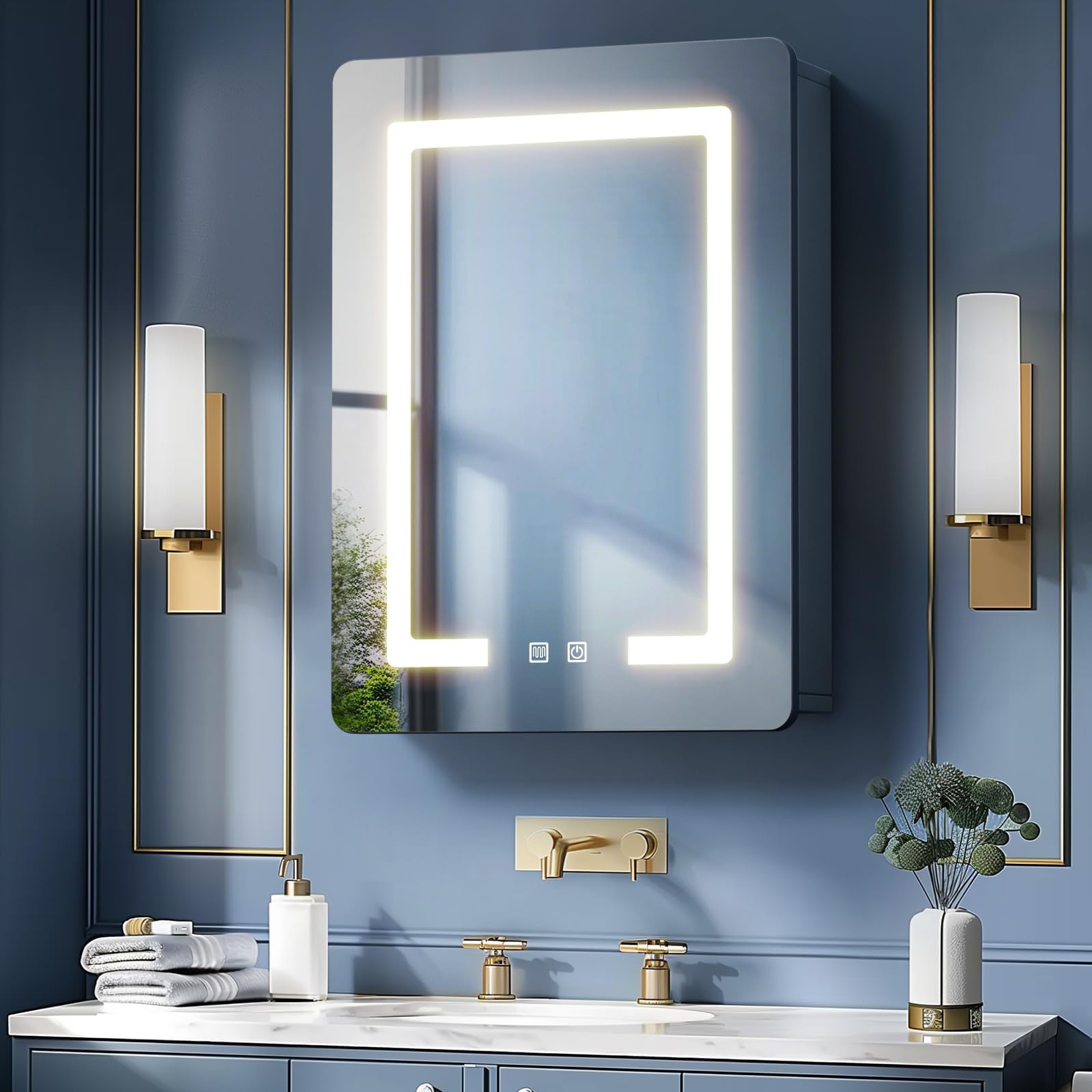 LNZHAO Bathroom Mirror Cabinets with Led Lights, Aluminum Alloy