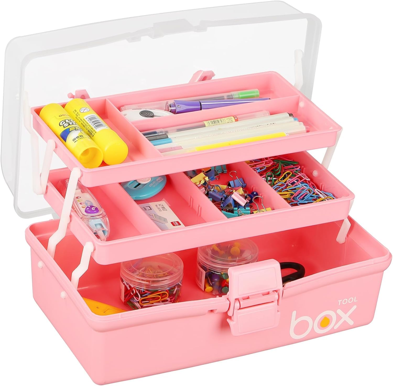 Yekolau 3 Layer Craft Storage Box, Plastic Multipurpose Storage Box with Compartments,Tool Box Arts and Crafts Organiser Box with Handle, for Sewing