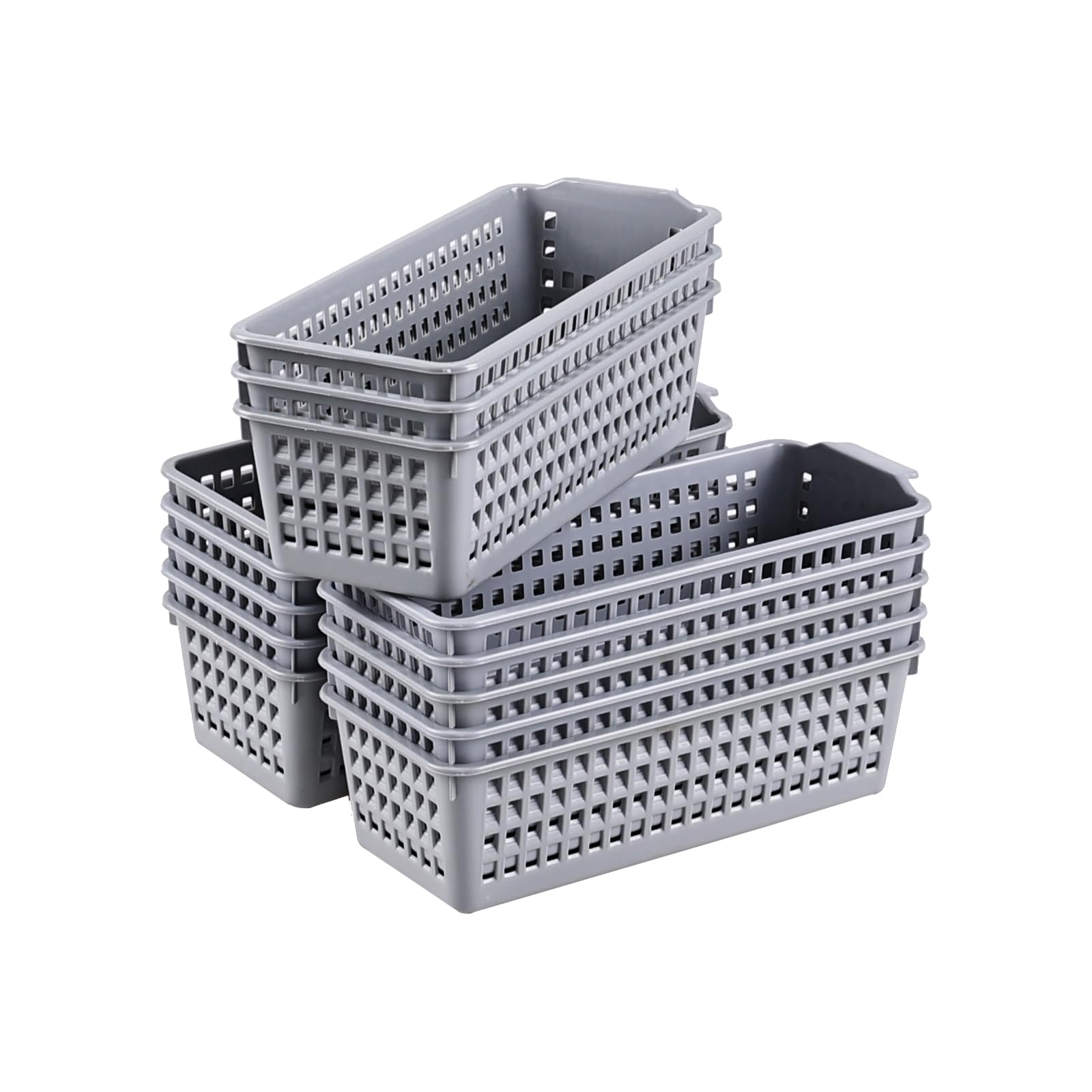 Asking 12-Pack Slim Plastic Storage Basket, Gray Small Desktop Baskets, Narrow Storage Box