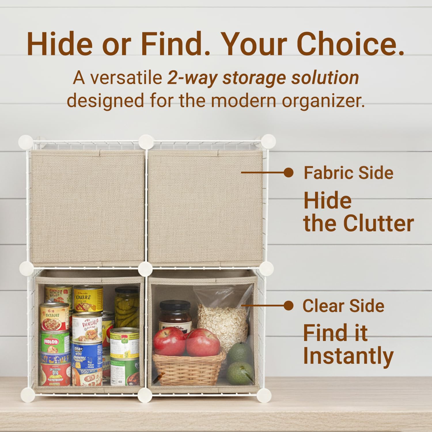 OK ZOO 3-Pack Clear Front Storage Bins – Foldable Cube Organisers with PVC Window & Polyester Linen, Handles for Closet Shelves Nursery Toy Storage