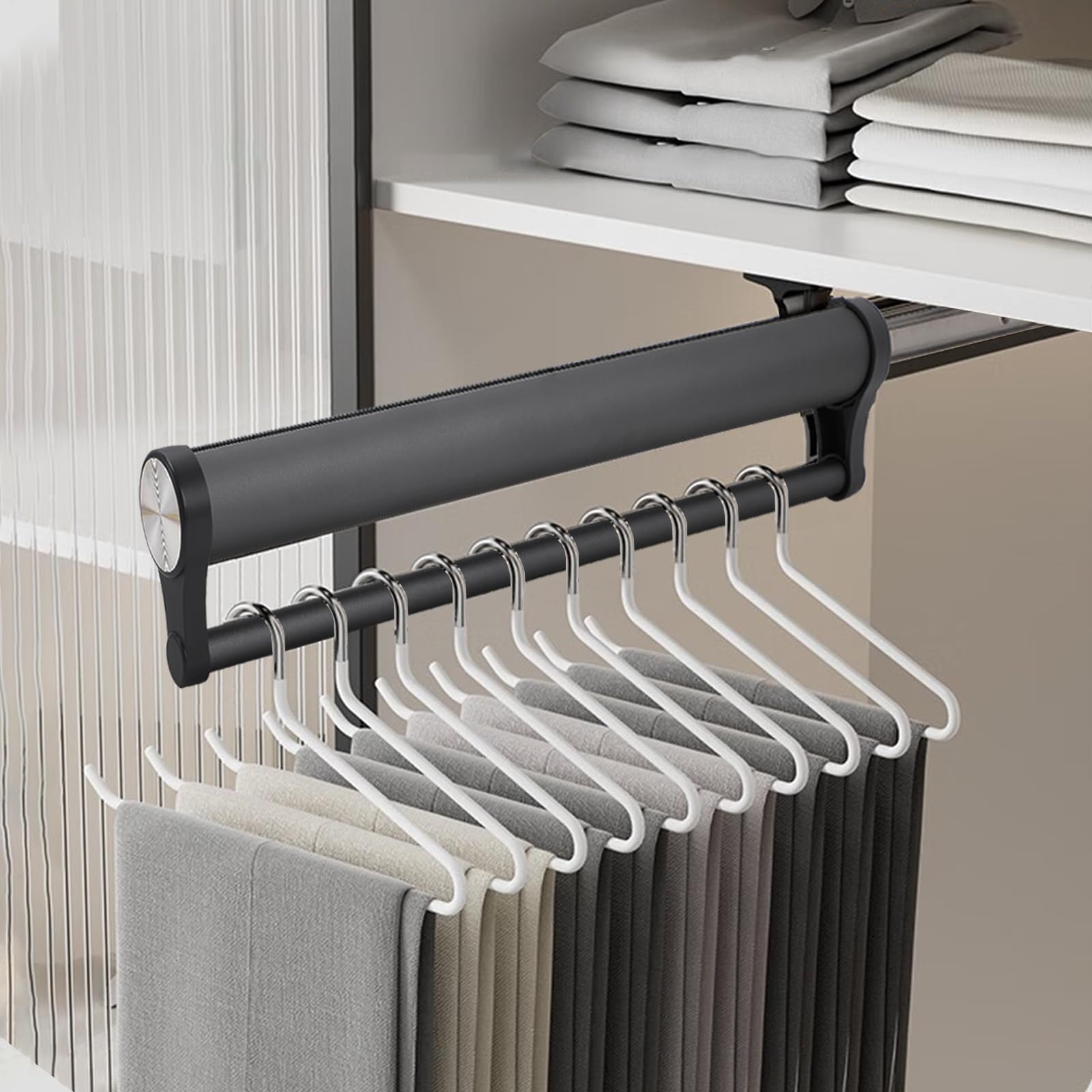 MAFAGE Pull Out Clothes Rail for Wardrobe, Extendable Wardrobe Rail 492mm