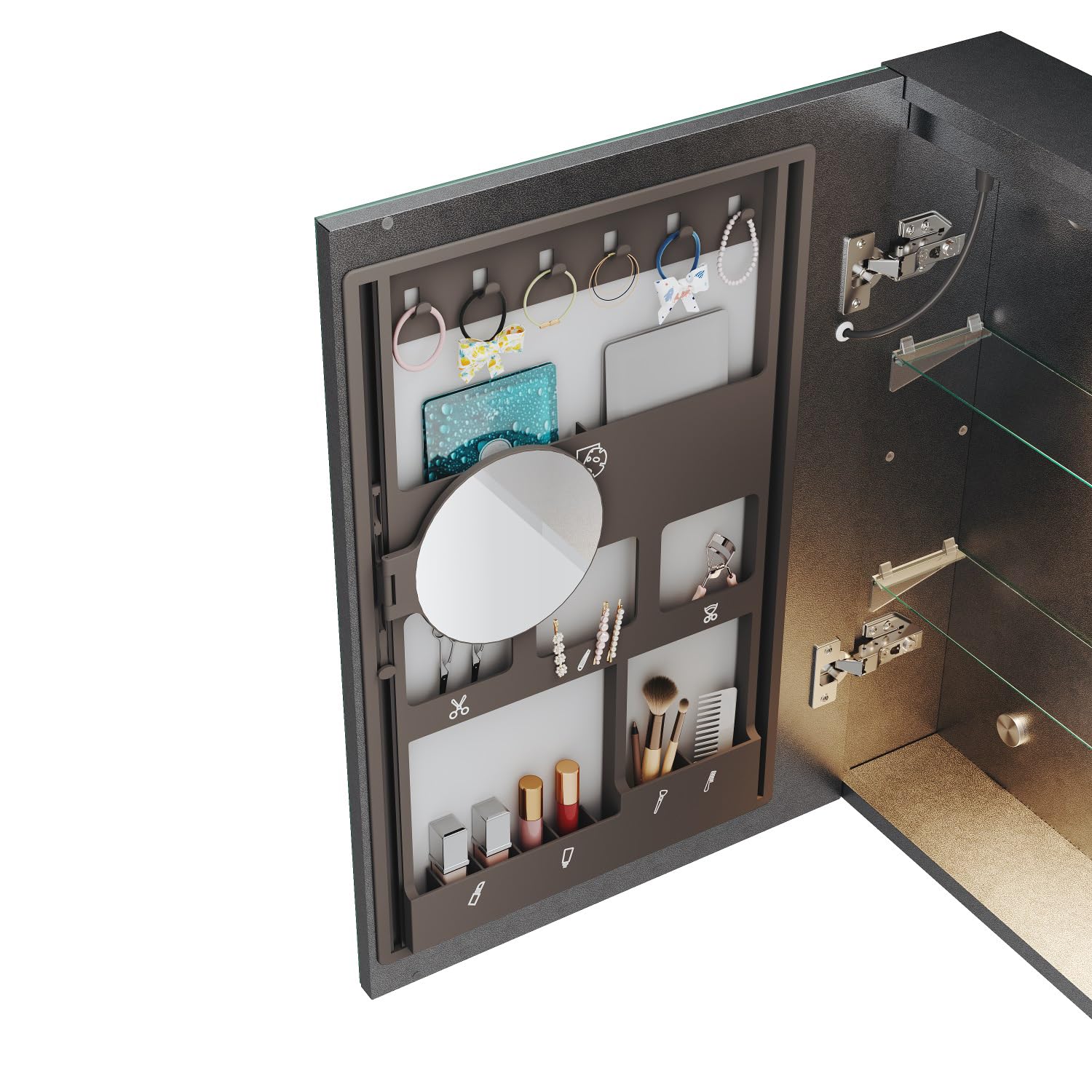 ZANOFIRA Illuminated LED Bathroom Mirror Cabinets with Shaver Socket, Concealed Storage Bathroom Cabinets Ready Assembled Double Mirrored Door with 3