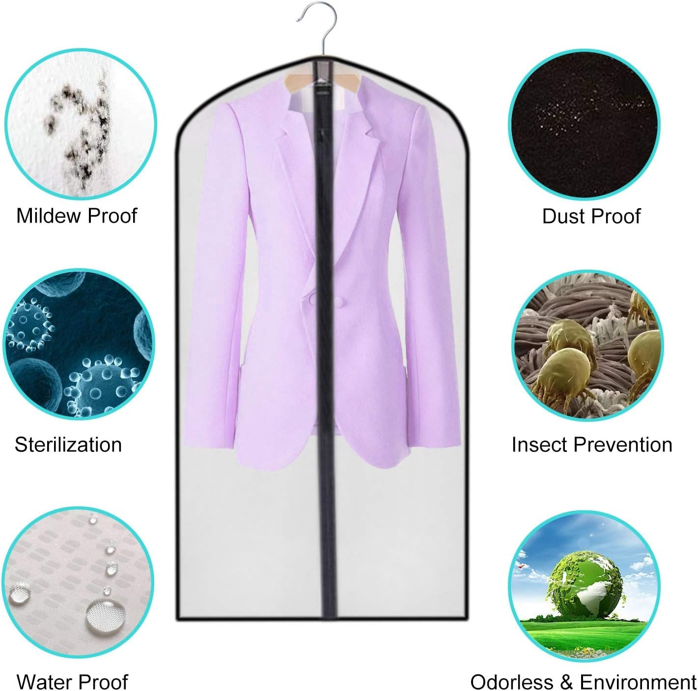 Moth Proof Clothes Covers, Waterproof Dustproof Garment Bags with Zip PEVA Translucent Garment Covers Bags for Clothes Storage 6pcs 60 * 120cm