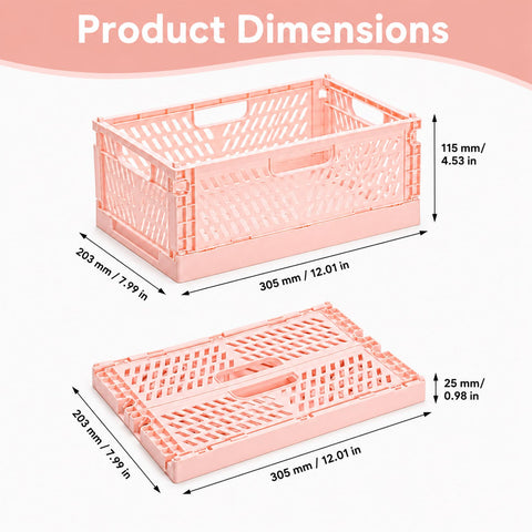 PIANKEKE 2 Pcs Collapsible Storage Box Pink, Plastic Stackable Folding Storage Crates with Handles