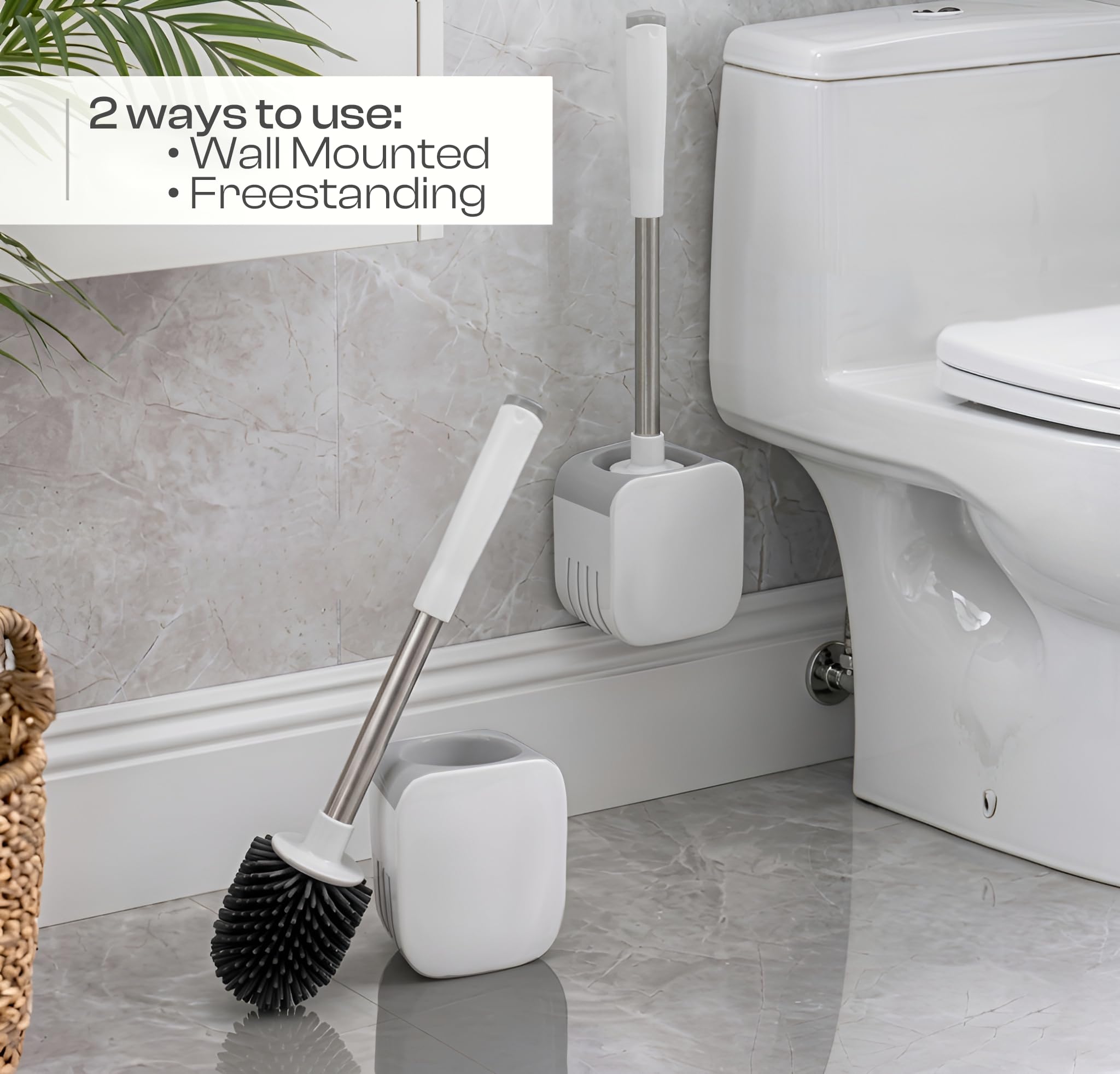 Toilet Brush and Holder Set, Wall Mounted Loo Brush with Hidden Tweezers