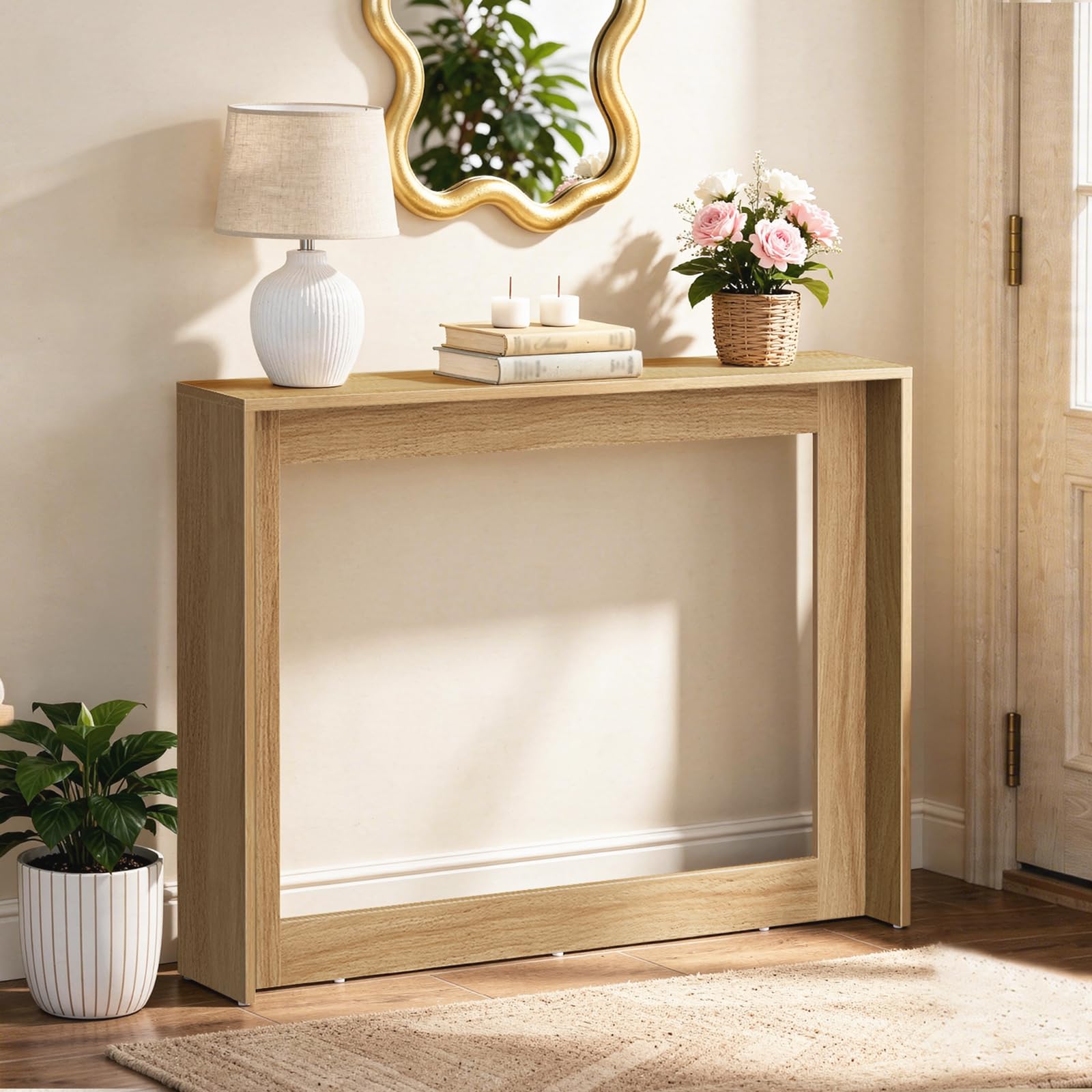 YATINEY 100 cm Farmhouse Console Table with Storage for Small Spaces