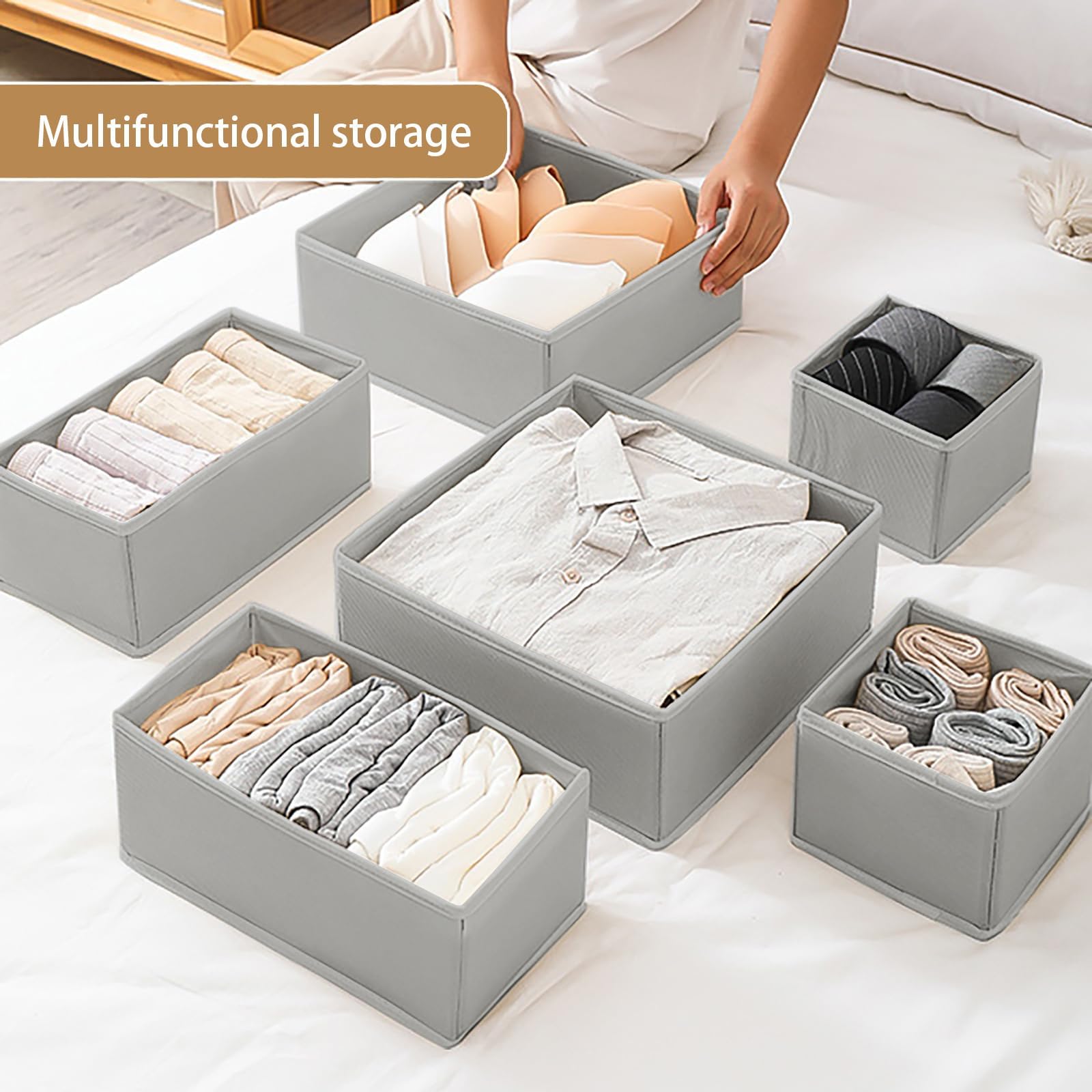 Braozaiw Drawer Organisers, Drawer divider, Storage Dividers Set, Foldable Fabric Organisers for Clothes, Underwear, Socks, Clothes Organiser