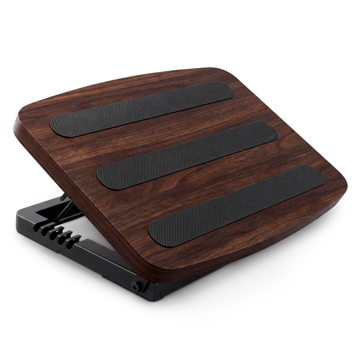 Adjustable Under Desk Foot Stool, Ergonomic Wooden Foot Rest with 6 Height Angles, Perfect for Office & Home Use, Walnut Finish