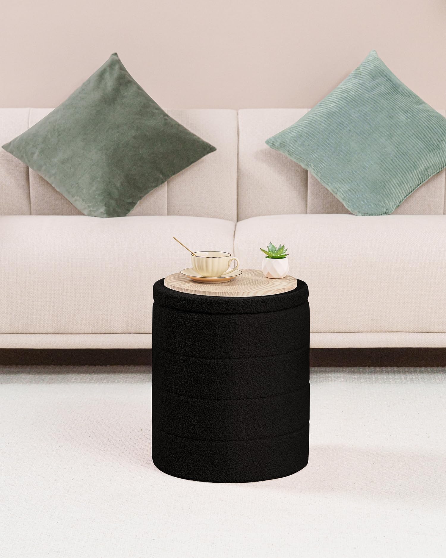 Bonlife Boucle Ottoman Storage, Foot Rest Stool Seat, Folding Footstool for Living Room, Sherpa Ottoman for Bedroom, Black, 37x37x45 cm