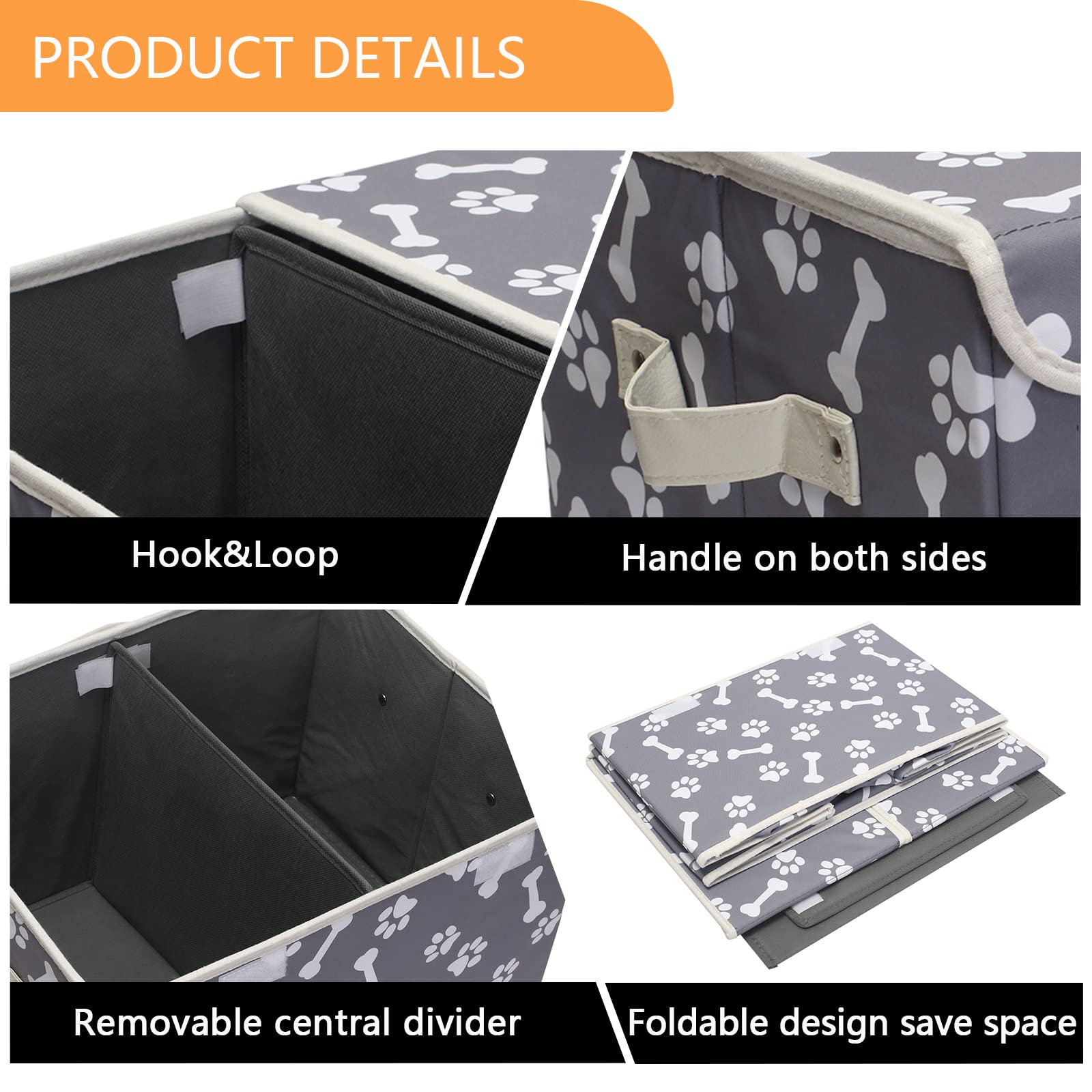 Pet Toy Storage Box with Lid Basket Organizer - Perfect Collapsible Bin for Living room, Playroom, Closet, Home Organization - Bone Paw