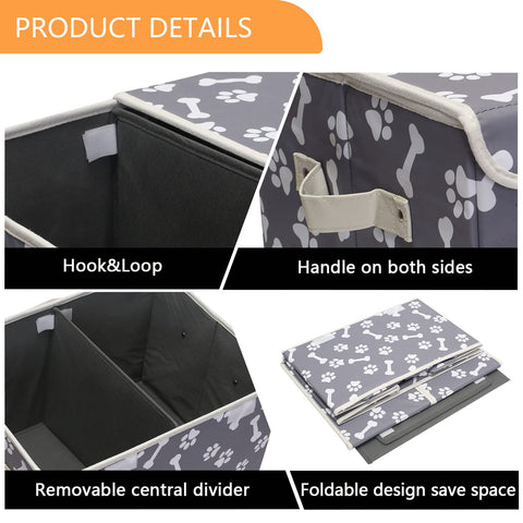 Pet Toy Storage Box with Lid Basket Organizer - Perfect Collapsible Bin for Living room, Playroom, Closet, Home Organization - Bone Paw