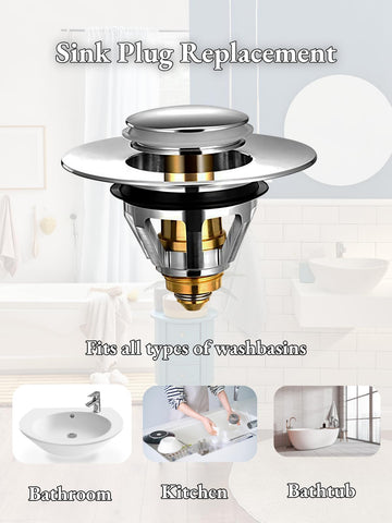 Megory Sink Plug Replacement, Pop up basin plugs,Universal sink stopper, Stainless Steel Drain for Kitchen and Bathroom,Bath,Basin(A)