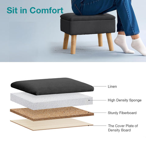 BRIAN & DANY Footstool Ottoman with Storage, Linen Rectangle Storage Ottoman, Foot Stool with Legs Sofa Footrest for Living Room Entryway Office