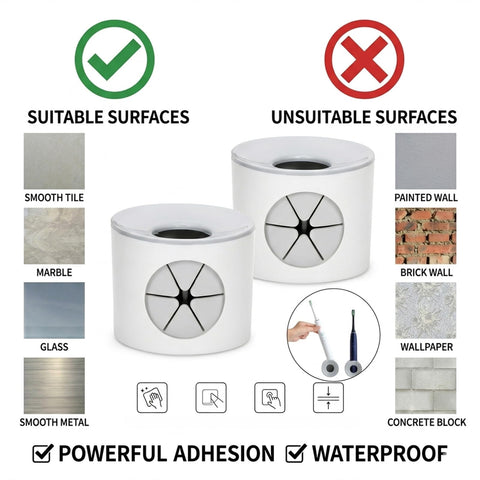 2Pcs Wall Mounted Electric Toothbrush Holder, No Drilling Self Adhesive Organiser with Drain Holes, Removable Toothbrush Storage Caddy