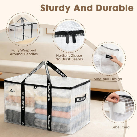 Hilarichic Heavy Duty Moving Bags 97L - Extra Large Storage Bags for Clothes with Strong Zipper & Comfortable Handles, Packing Boxes for Moving House