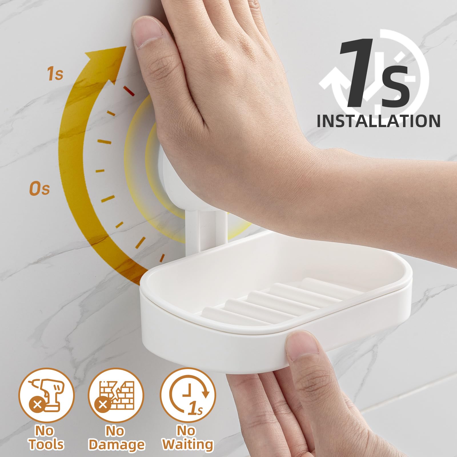 LEVERLOC Soap Dish for Shower 2 Pack,Drill-Free Suction Sponge Holder,White